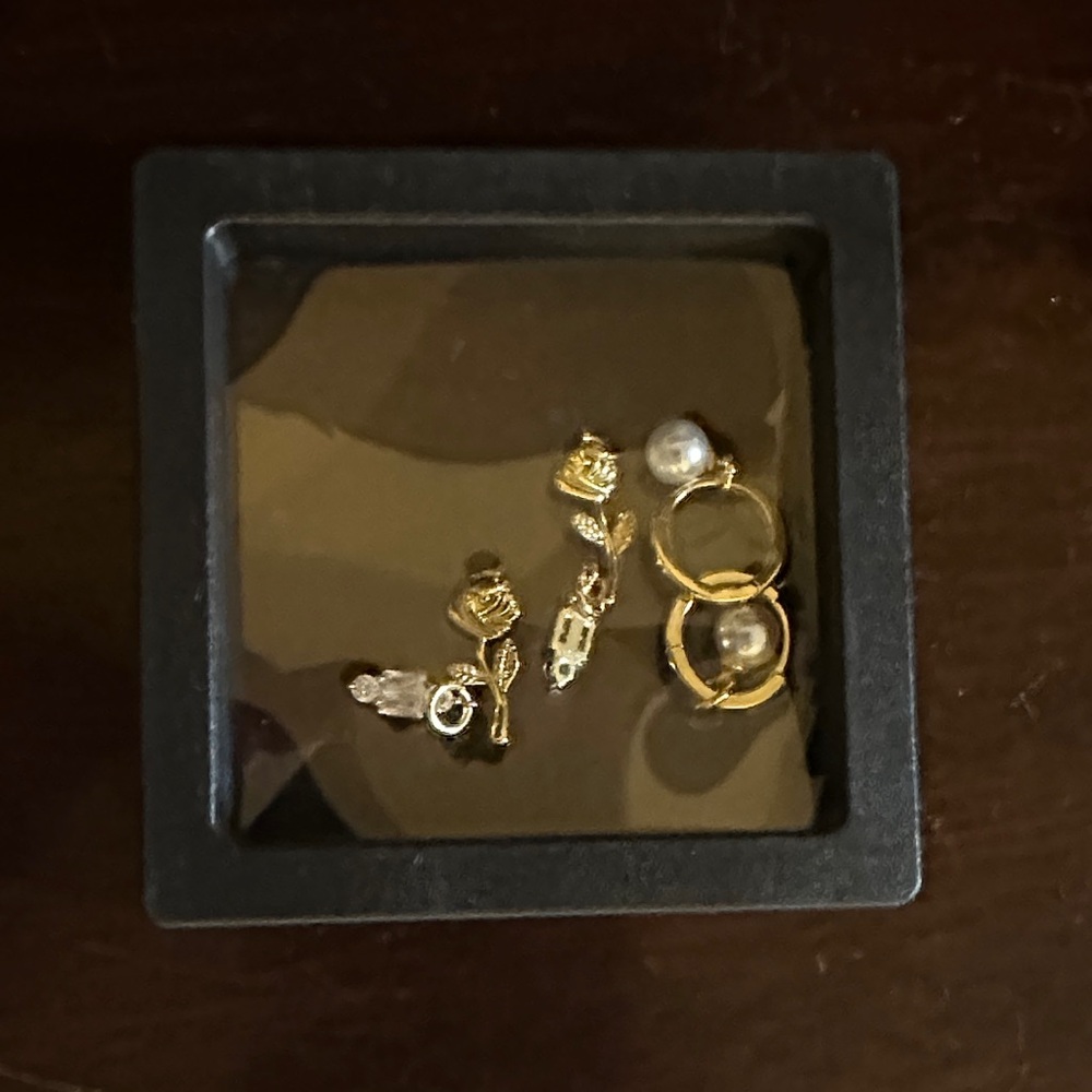 Gold and Pearl Charm Earrings